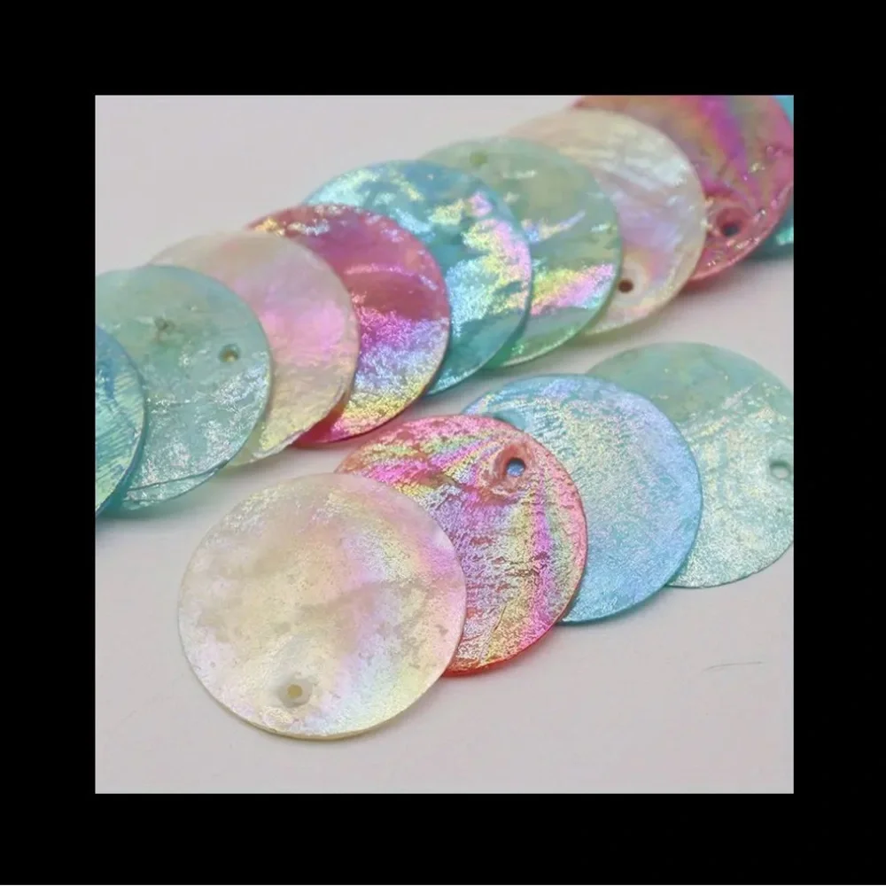 10, 25mm Round Lake Blue Shell Paillettes, Jewelry, Home DIY, Clothes, Crafts